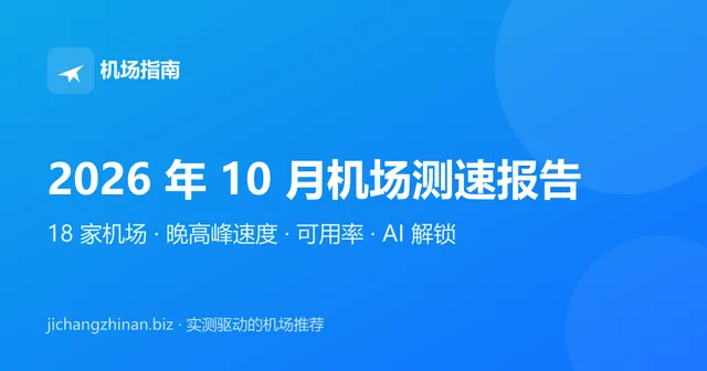 2026 年 10 月机场测速报告：18 家机场晚高峰速度、可用率与 AI 解锁封面